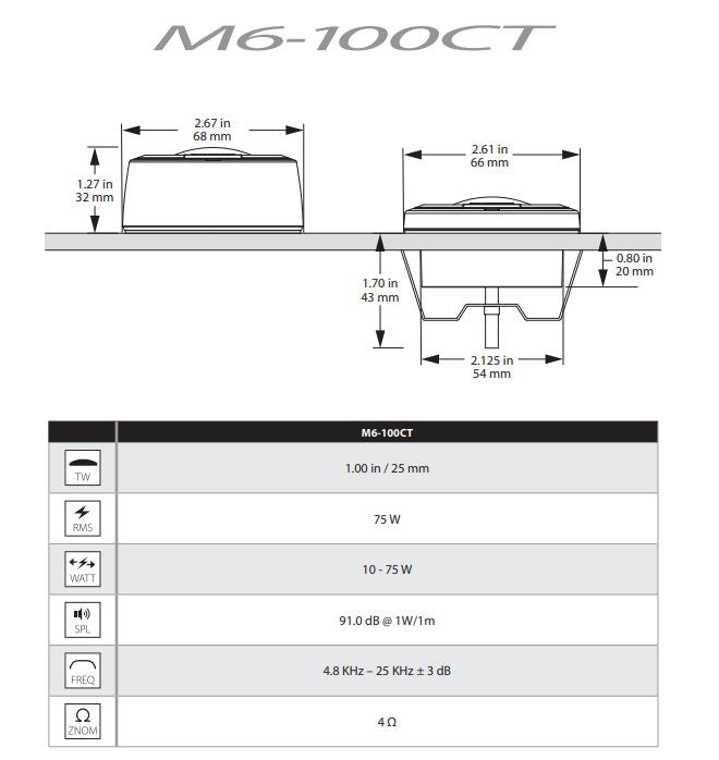 JL Audio M6-100CT-CS-3Gw M6 Series 1" marine tweeters