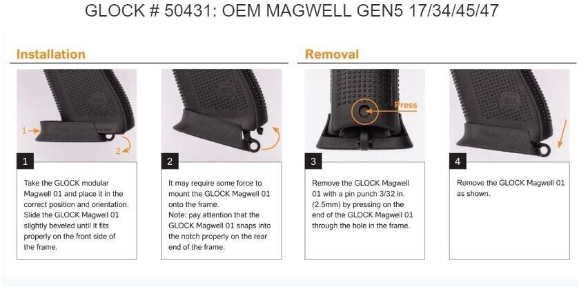 Glock Modular Magwell For Glock G17 Gen5, G34 Gen5, G45 - 50431 Polymer Black